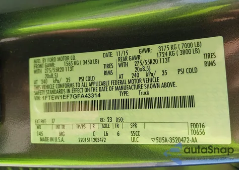 2016 Ford F150 Xlt from USA, damaged, VIN 1FTEW1EF7GFA43314